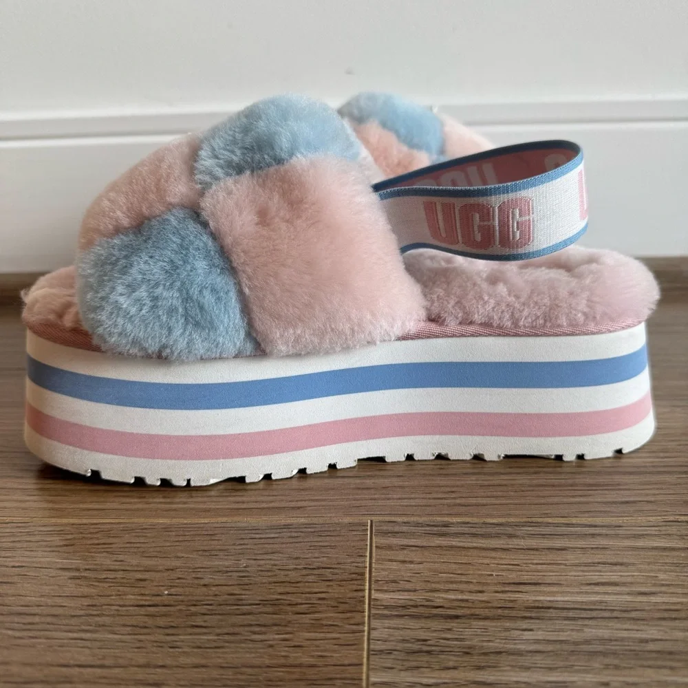 Ugg Disco Checkered platform slides Pink/Blue/White - Picture 7 of 16